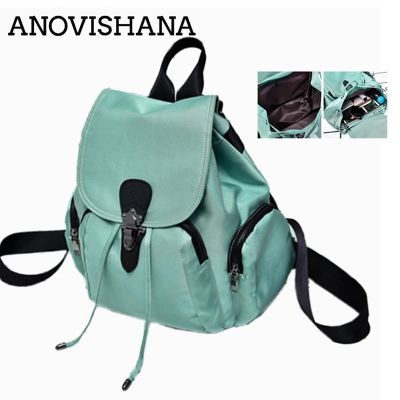 

ANOVISHANA Leisure Top Oxford Fabric Backpack Women Preppy Style Drawstring Bag Large Capacity Durable Buckle Travel Bag Green