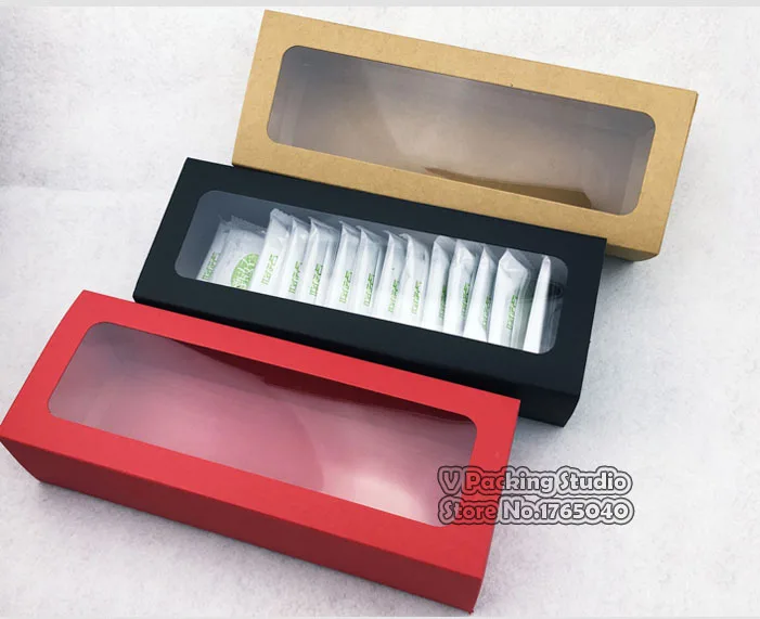 100xBrown/Red/Black Kraft Paper Drawer Type Macaron Gift Box Paperboard Transparent PVC Window Cookies Chocolate Packaging Boxes | Дом и сад