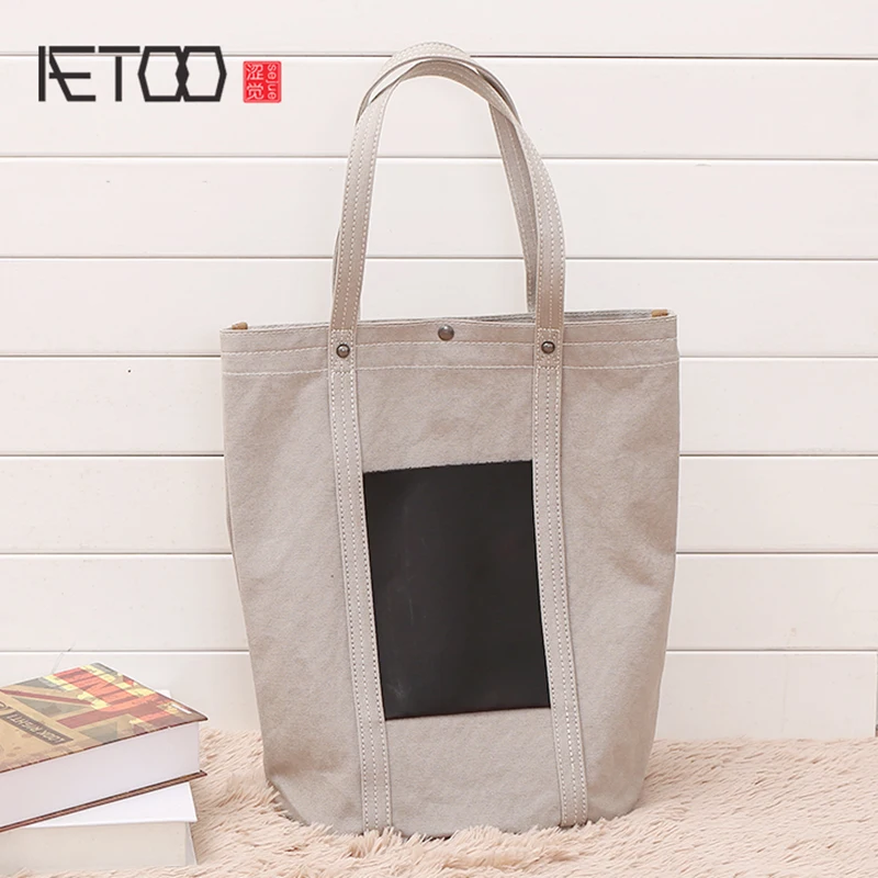 

AETOO Canvas Bag Lady Casual Vertical single shoulder bag casual art retro lady handbag