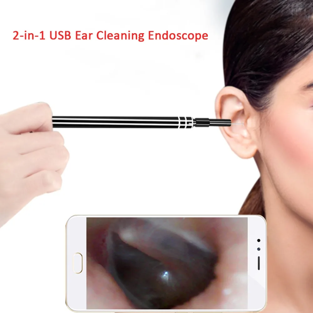 

2-in-1 USB Ear Cleaning Endoscope Mini Camera Ear Health Care Cleaning Tool For Android PC Ear Spoon Otoscope Borescope Tool