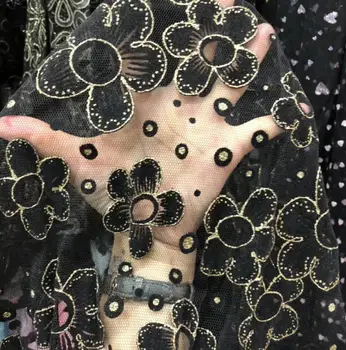 

Fashionable French Laces Fabric Nice Flower embroidery High Quality Tulle net Lace Soft tissue black For Women