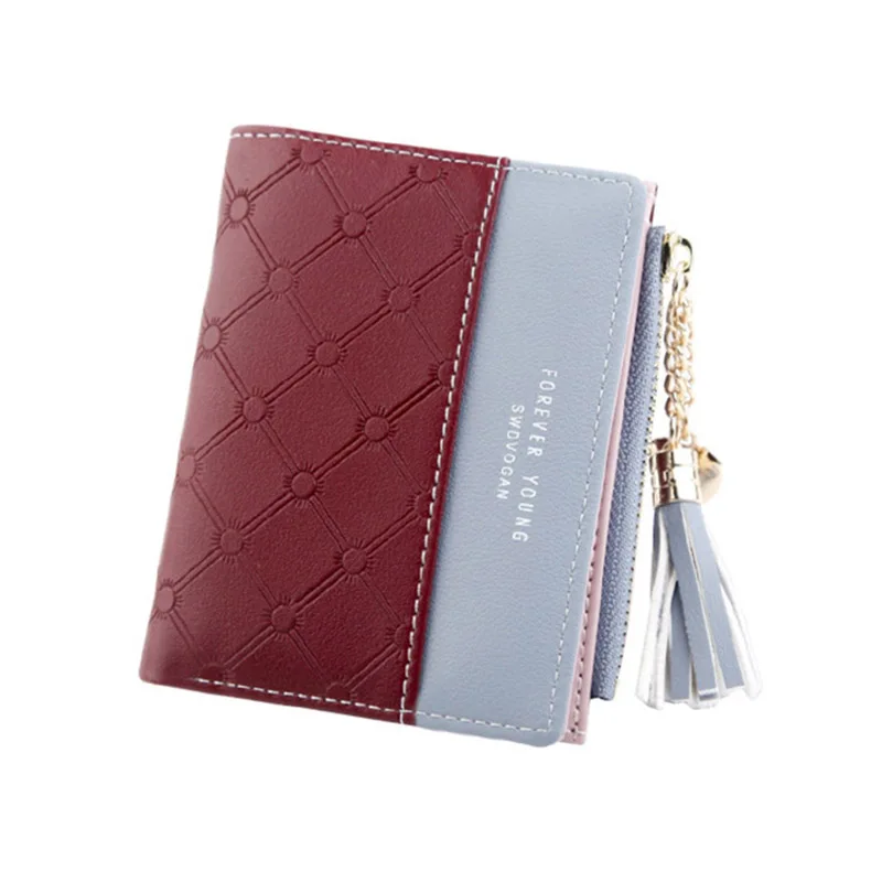 Women Wallet Female Short Paragraph Coin Purse Color Wallet Women Small Fold Wallets Tassel Zipper Button Bag Credit Card Holder (6)