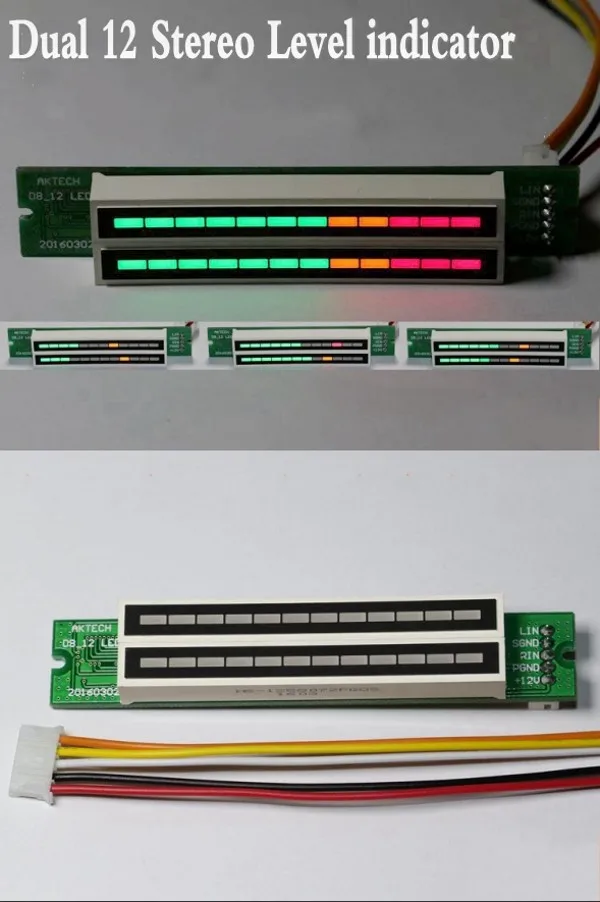 

Dual 12 bit LED Level Display Adjustable Audio Music VU Level indicator meter For Amplifier With AGC Mode