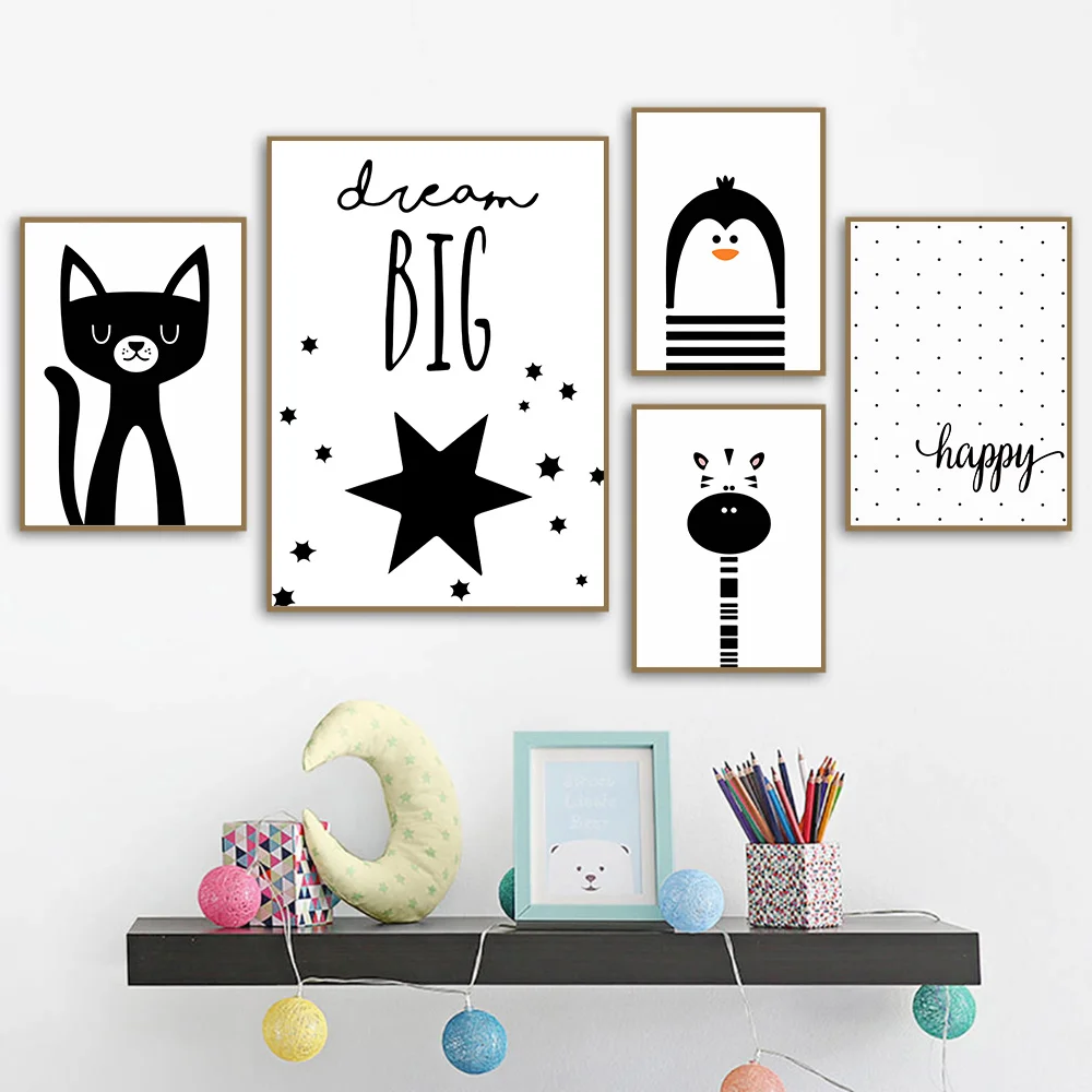 

Baby Poster Boy Picture Animal Canvas Painting Nordic Posters And Prints Nursery Wall Art Black And White Cat Unframed