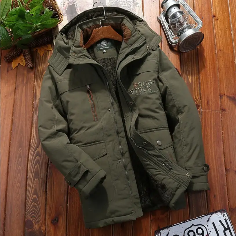 Mens Winter Coats and Jackets Long Donw Jackets Thicker Warm Parkas New Male Hooded Casual Long Coats Loose Winter Jackets 5XL - Цвет: Green