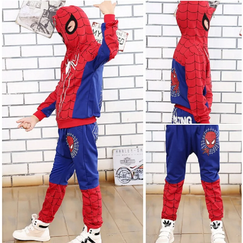 

New 2017 Spring Autumn Children Boys Clothing Sets Kids Cartoon Printed Coat Spiderman Hoodie Casual Clothes Suit Free Delivery