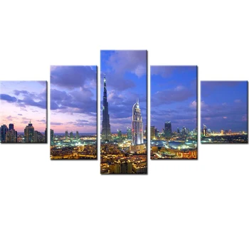 

Canvas Modular Pictures Framed HD Print Wall Art Painting 5 Panels Burj Khalifa At Night Popular For Living Room Decor Poster