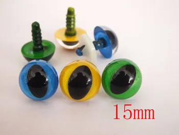 

50pcs 15 mm mixed color (blue/yellow/green) plastic safety toy cat eyes with washers Each color 20 PCS