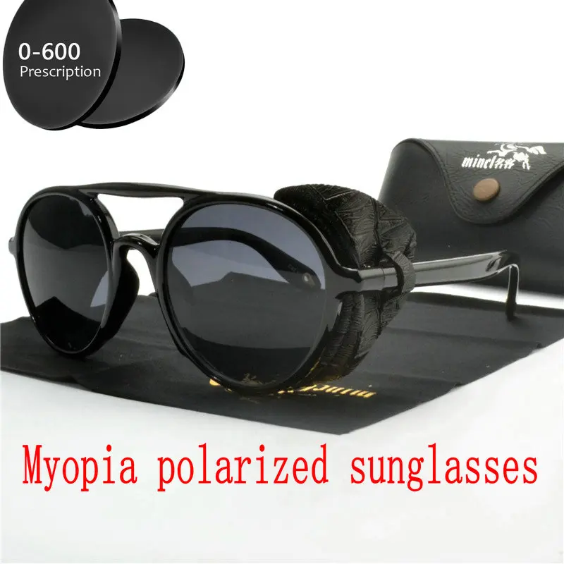 

2019 Men women polarized Custom Made Myopia Minus Prescription Lens -1 to -6 Brand Designer round punk Sunglasses uv400 FML