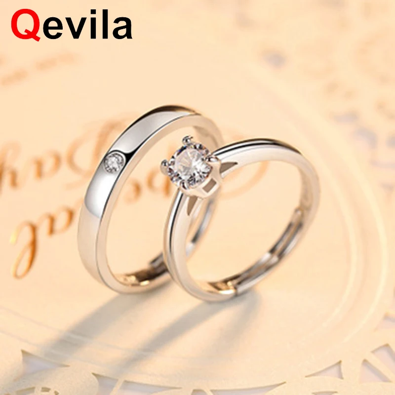 

Qevila Fashion Jewelry Rings Adjustiable Engagement Wedding Ring Original Design Jewelry Cubic Zirconia Ring for Women Men Lover