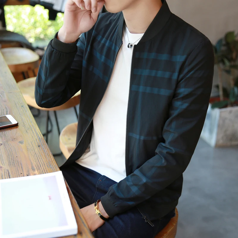 2018 узор проверить куртка Ropa Para Hombre Курточка бомбер Для мужчин Chaquetas черный серый