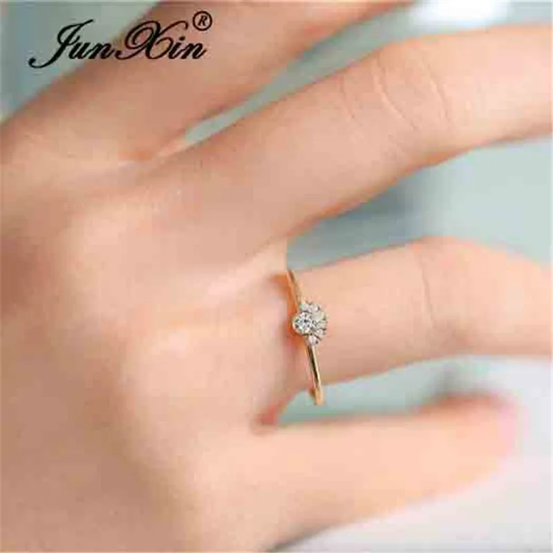 

JUNXIN Stackable Crown Eternity Rings For Women 925 Silver Rose Gold Filled Small CZ White Crystal Minimalist Thin Ring Female