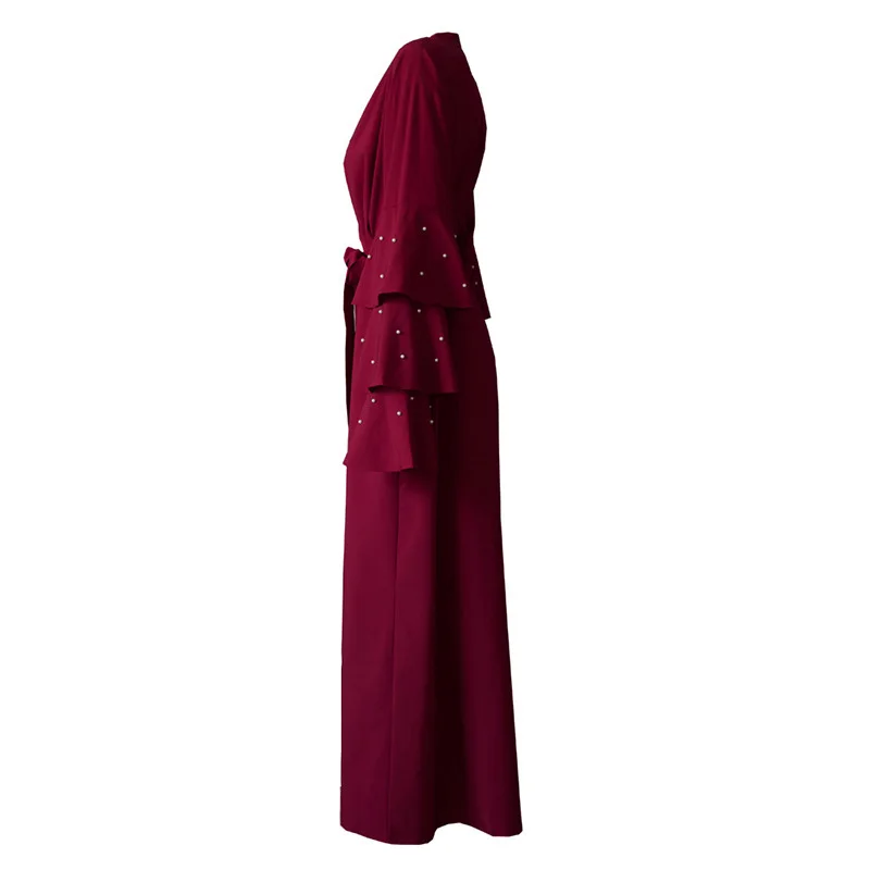 Женское мусульманское платье Abaya Кардиган большого размера с жемчужными