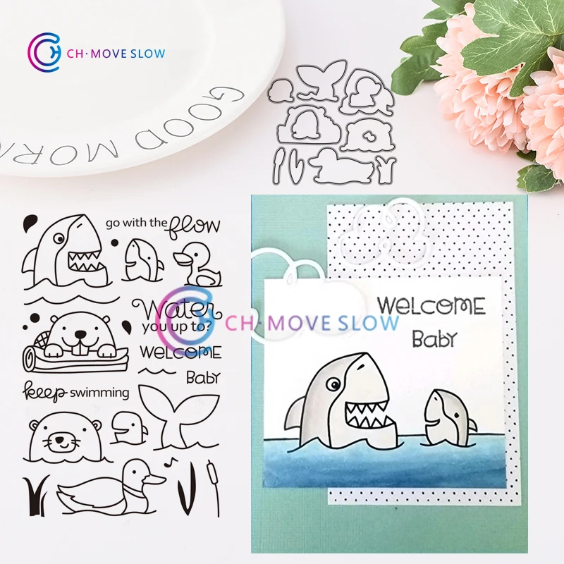 

CH New Arrival Keep Swimming Stamps and Cutting Dies Metal Cutting Dies and stamps DIY Scrapbooking Card Paper Craft Handmade