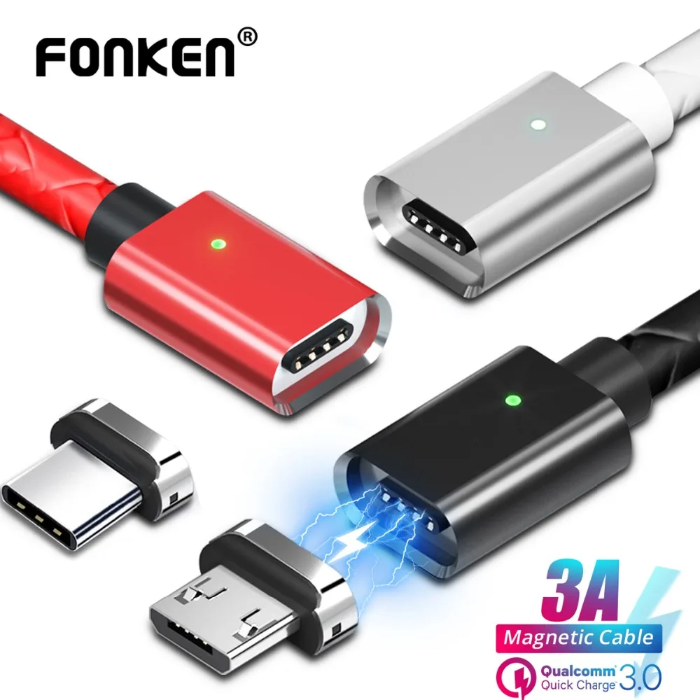 Дешево FONKEN Магнитный кабель быстрой зарядки Магнит Micro USB и Тип C кабель синхронизации данных телефонные кабели Quick Charge магнитное зарядное устройст...