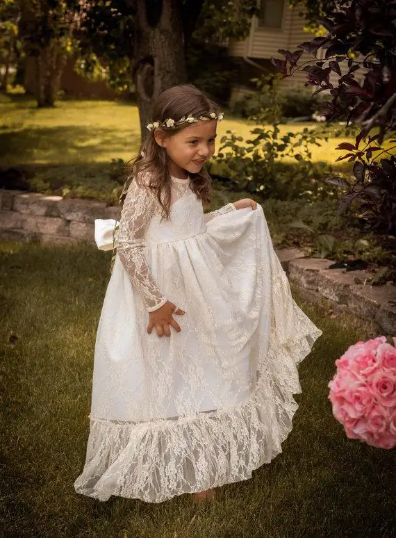 long lace flower girl dresses