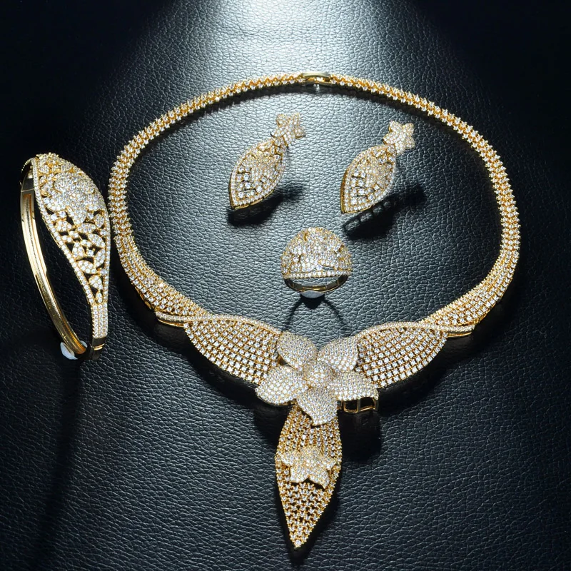 Be 8 роскошный кубический цирконий Африканский индийский золотой цвет ожерелье серьги, браслет, кольцо Свадебные наборы ювелирных изделий S297