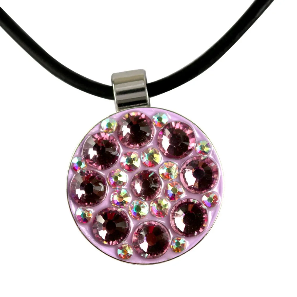 Crystal Golf Ball Marker with Long Necklace Leather Cord bling