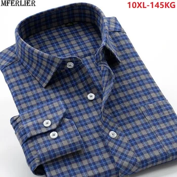 

high quality men classic plaid shirt long sleeve geometric antumn plus size big 7XL 8XL 9XL 10XL winter oversize cotton shirts