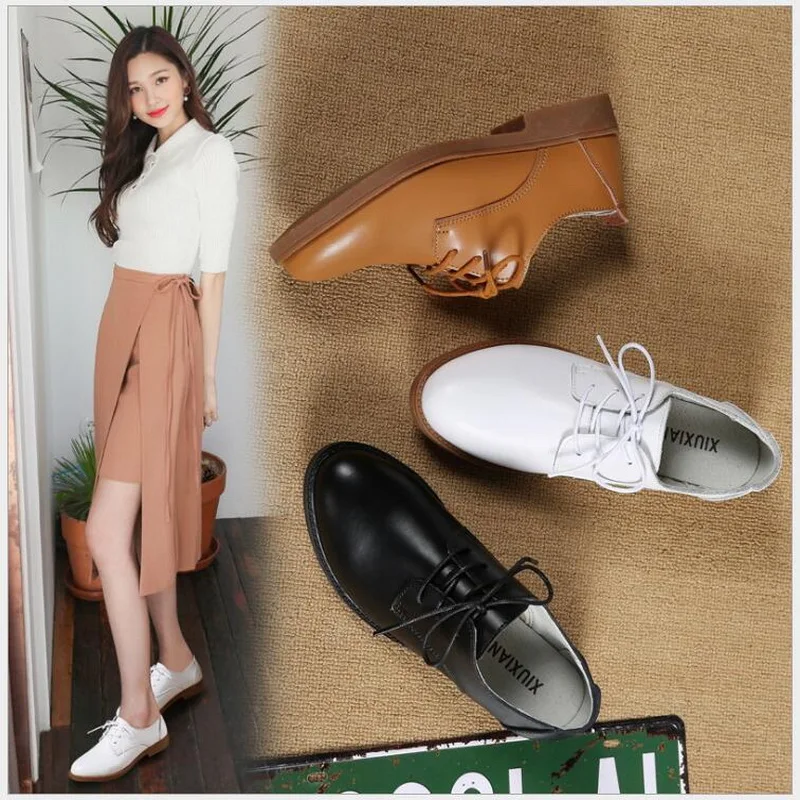 RUSHIMAN 2018 Frühling Sommer Frauen Aus Echtem Leder Schuhe Frau Atmungsaktive Weichen Boden Oxfords Lace up Beiläufige Flache Schuhe size35-40