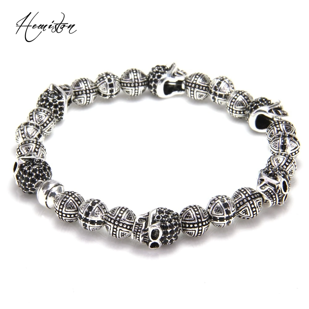 Thomas Skulls and Cross Hero Bead Elastic font b Bracelet b font from Rebel Heart Style