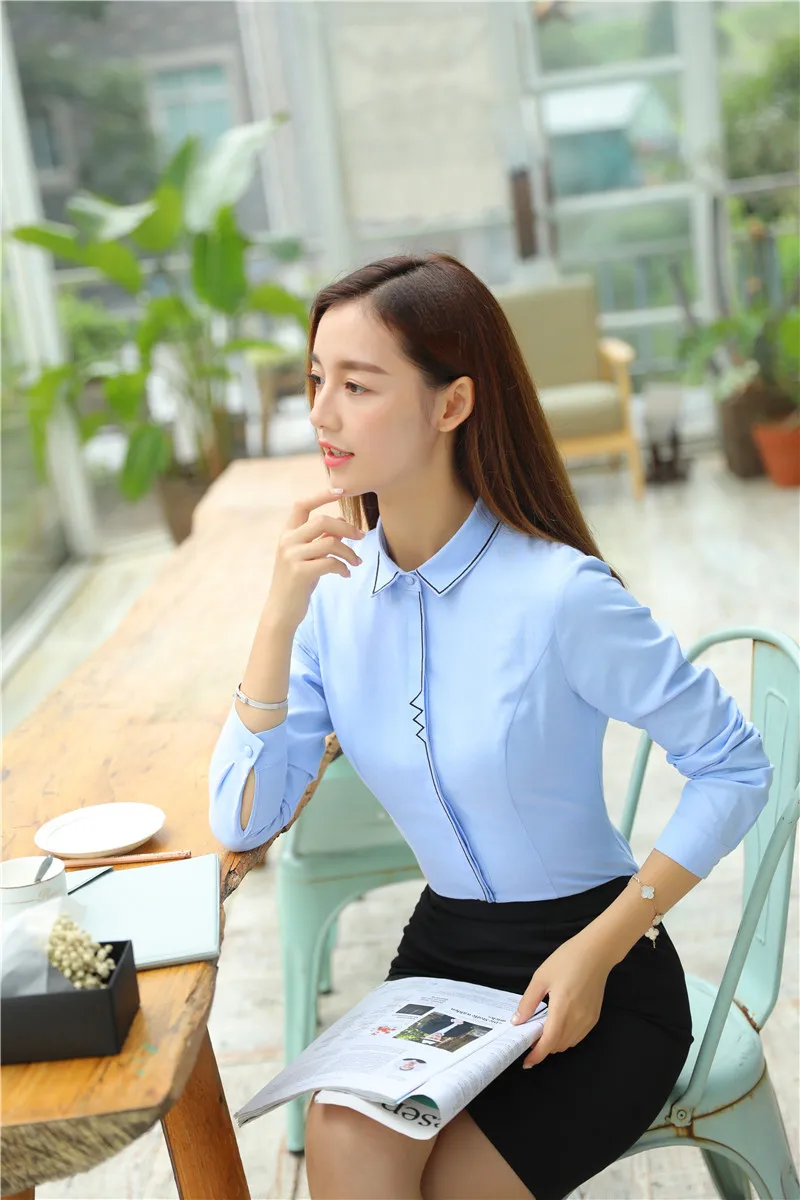 Ensembles Femmes Définit blanc Jupe Pu Blouses Portent Uniforme Pièce Avec Ciel Dames Ciel Bleu Et Bureau Les Travaillent Tops Chemises 2 Des Costumes Conception q5g7twwPn