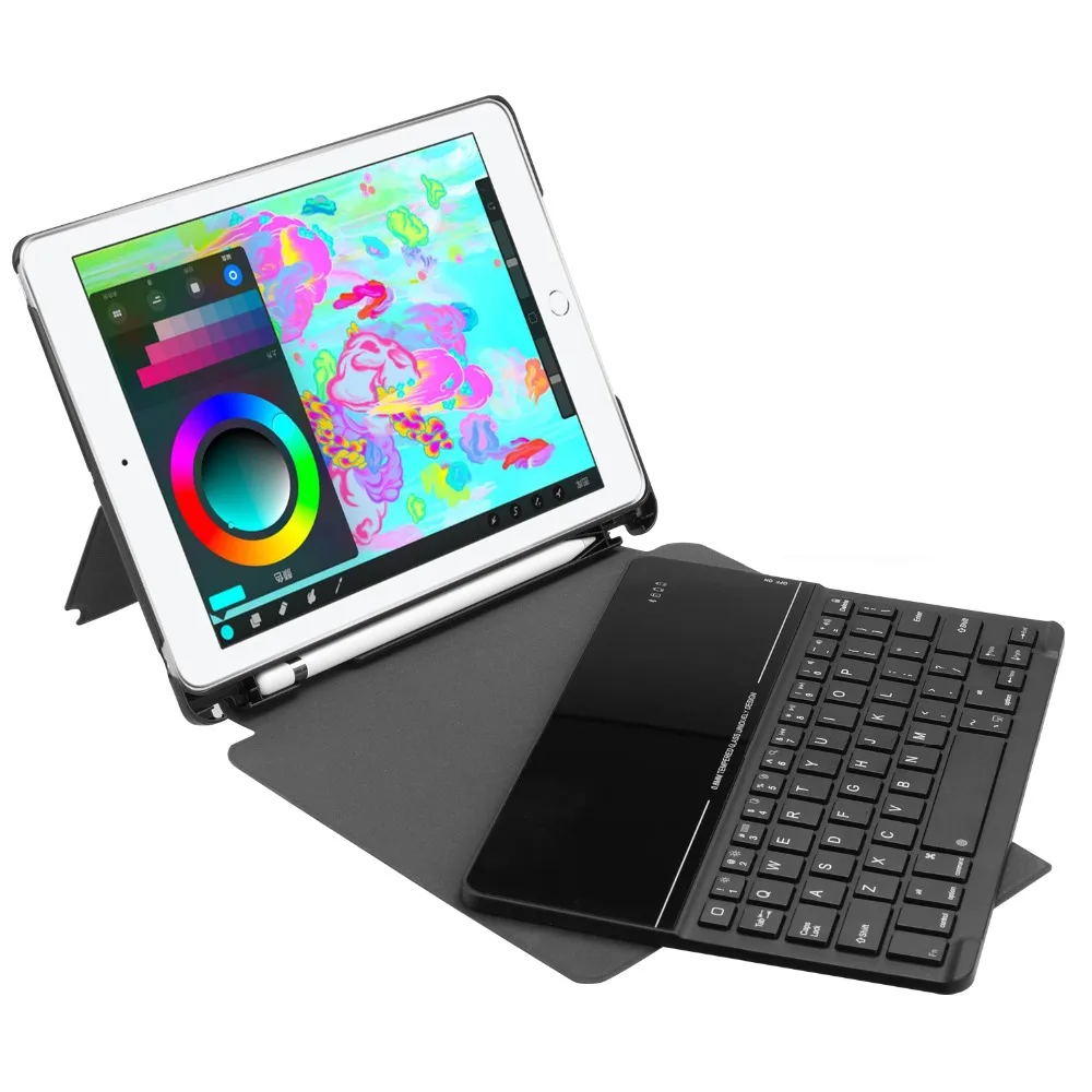Чехол для нового iPad 9,7, беспроводной Bluetooth 3,0 с клавиатурой и держателем карандаша, чехол с функцией автоматического сна для iPad 9,7 A1893 A1954
