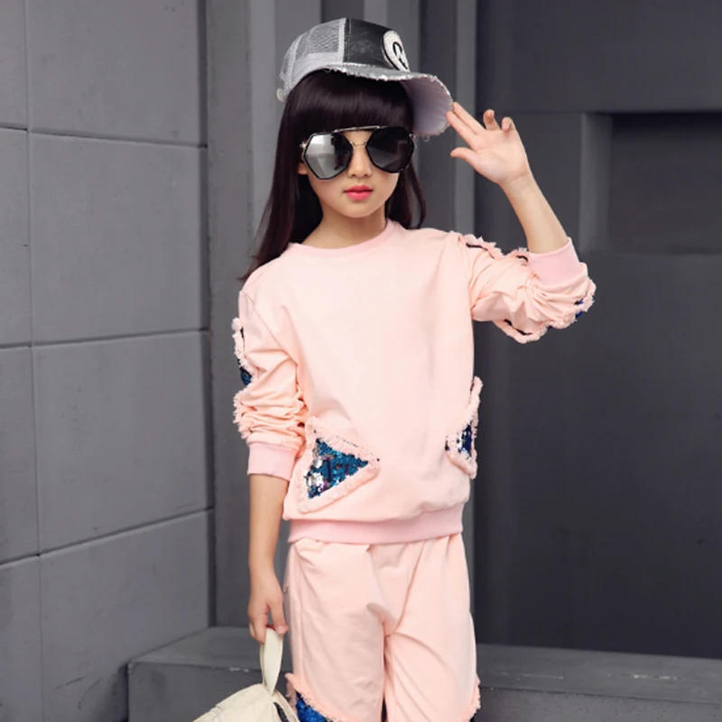 

Girls Clothing Sets 2018 New Autumn Cotton Sequins Sweaters + Pants 2Pcs Kids Boys Suits Casual Tracksuit Children Sets 3cs059