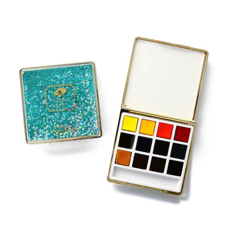 

Rubens dazzling series of solid watercolor painting for adults 12 mini portable color solid color sparkling sand box art supplie