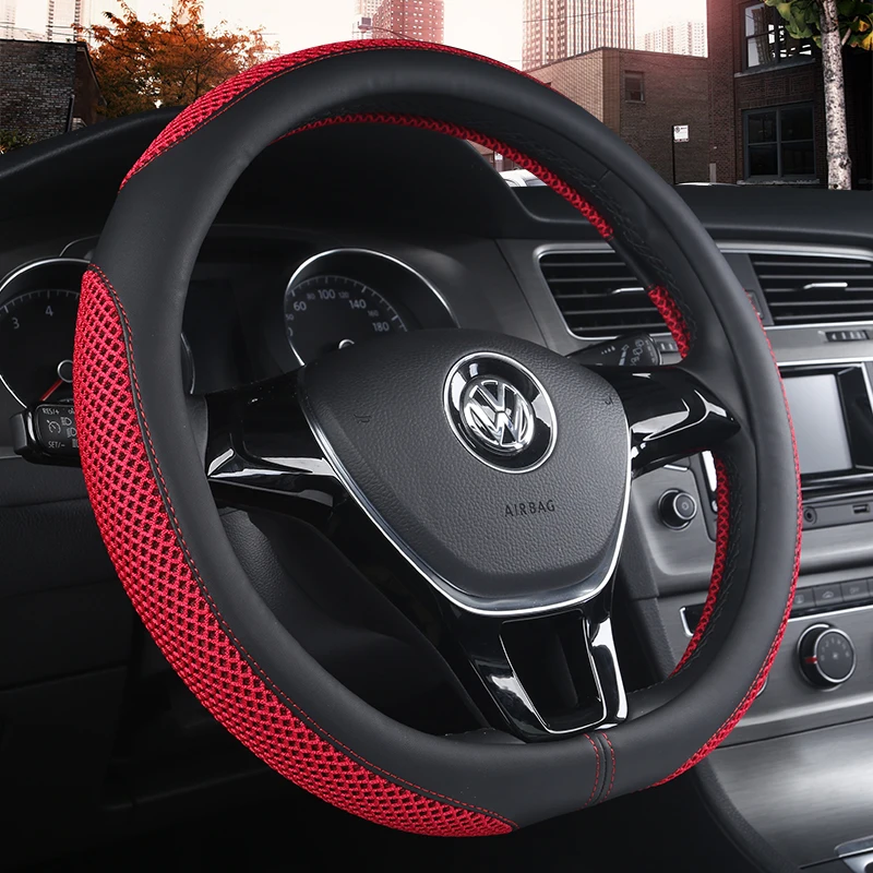 KKYSYELVA D Shape Steering Wheel Black Auto font b Car b font Steering Wheel Cover Leather