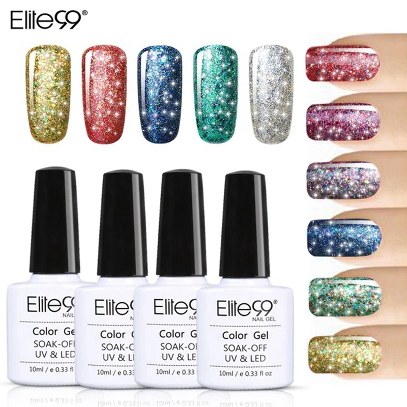 

Elite99 Super Bling Gel Nail Polish Pure Soak Off UV LED Starry Gel Polish UV LED Glitter Sequins Nail Gel for Nail Art 10ml