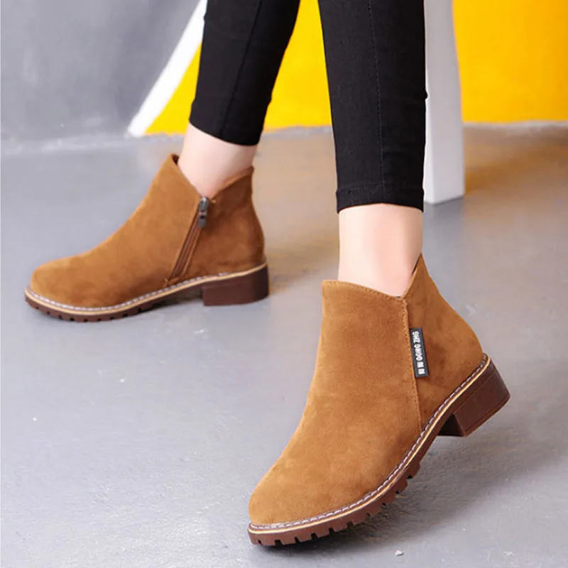

2018 Women Boots Flock Ankle Boots Round Toe Winter Women Boots Ladies Party Boots Big Size 35-40