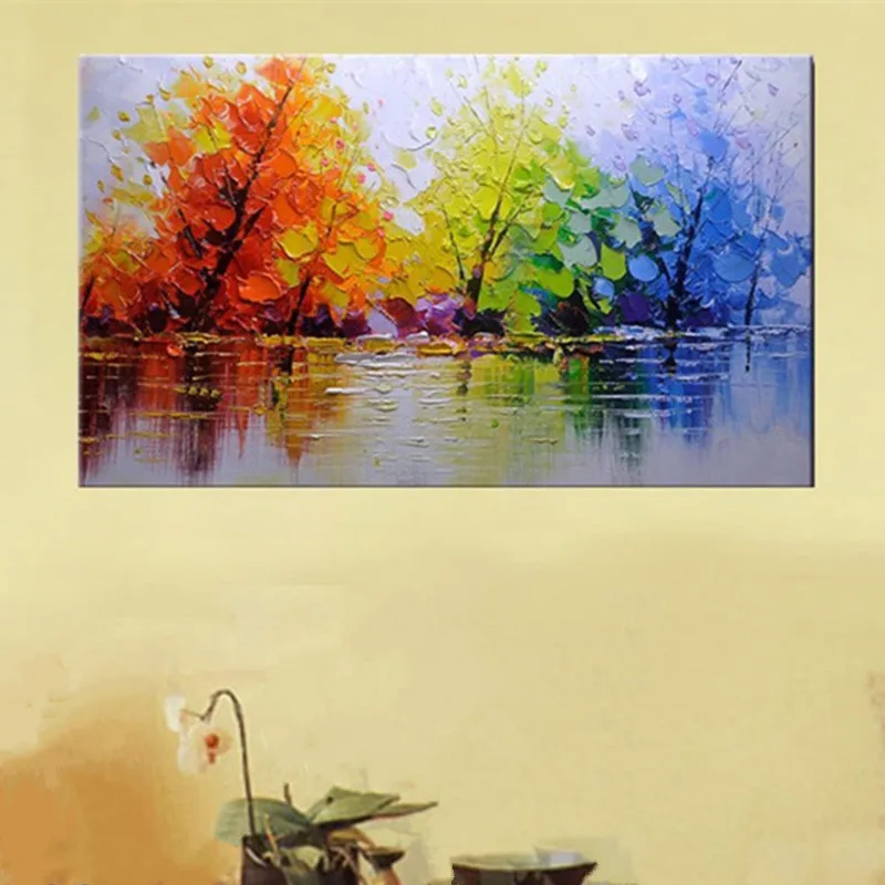 

Handmade Abstract Knife Scenery Paintings Modern Home Decora Wall Art Pictures Handpainted Tree Landscape Oil Painting on Canvas