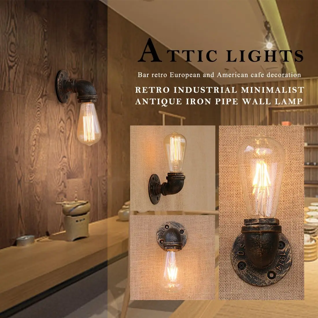 BG804 retro industrial simple 110V-240V antique iron pipe small wall lamp loft light bar retro European and American cafe decora