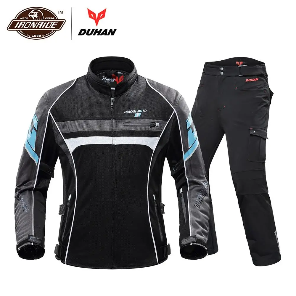 

DUHAN Motorcycle Jacket Men Chaqueta Moto Breathable Body Armor Motorcycle Pants jaqueta Moto Suit Riding Jacket for Summer