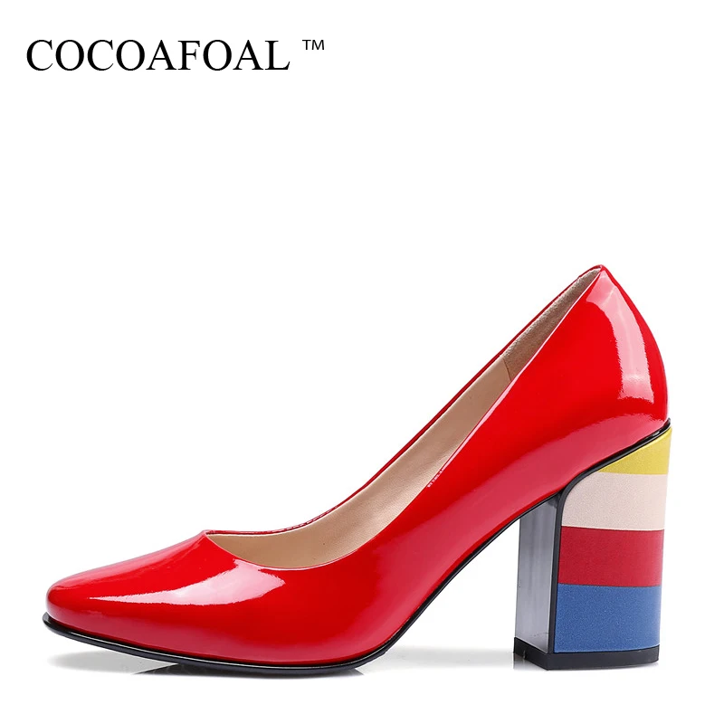 

COCOAFOAL Woman Wedding High Heels Shoes Red Black Fashion Sexy Stiletto High Heels Shoes Party Patent Leather Square Toe Pumps