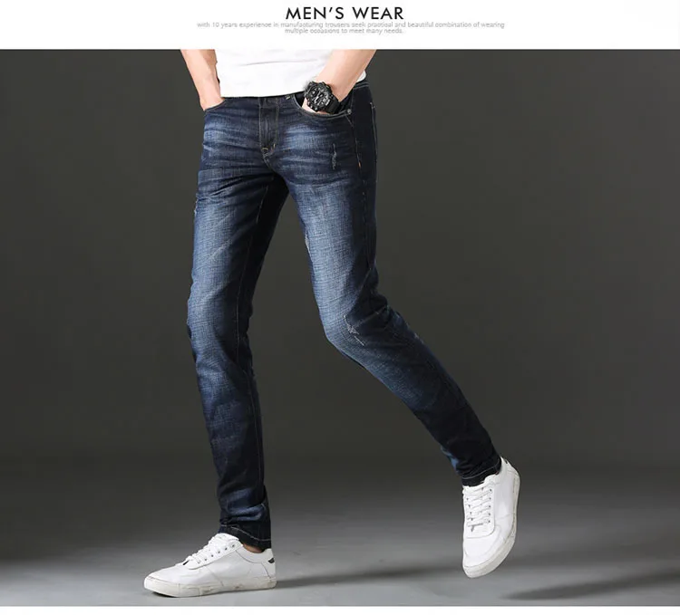 Новинка 2019, мужские джинсы, модная классическая брендовая одежда, облегающие джинсовые брюки, однотонные, повседневные Стрейчевые штаны