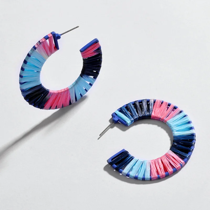 

ZWPON Trendy GIANELLA Raffia Hoop Earrings Rainbow Raffia Wrapped C Shape Earrings Jewelry Wholesale