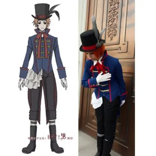 

Anime Black Butler Drocell Caines Cosplay Costumes Halloween Party Blue Uniforms + Hat Full Set For Unisex Custom-Make Any Size