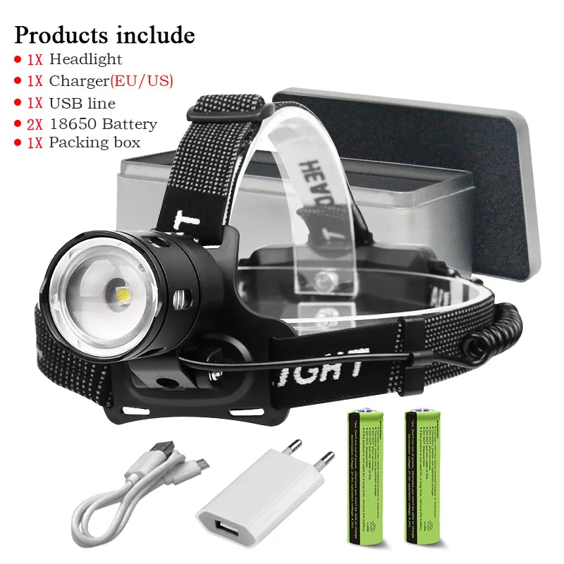 Super bright Head lamp 7000lm XHP70.2 LED Headlamp XHP70 Camping ZOOM headlamp Flashlight Outdoor V6 Torch led USB 18650Battery - Испускаемый цвет: DHT311B1-BOX