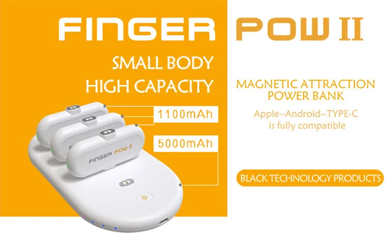 Finger Pow всего 8300 мАч 3 Мини Магнитный внешний аккумулятор для Micro Apple type C большой емкости зарядная док-станция с магнитным кабелем