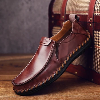 

Vogue Men Handmade Leather Creepers Loafers Casual Shoes Men Comfortable Sapatos Masculinos Fashion Youth Khaki Black WineRed