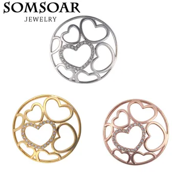 

Somsoar Jewelry Hot Sale 3D Heart Coin Disc for My Coin Moneda Locket Charm Pendant Jewelry for women necklace 5pcs/lot