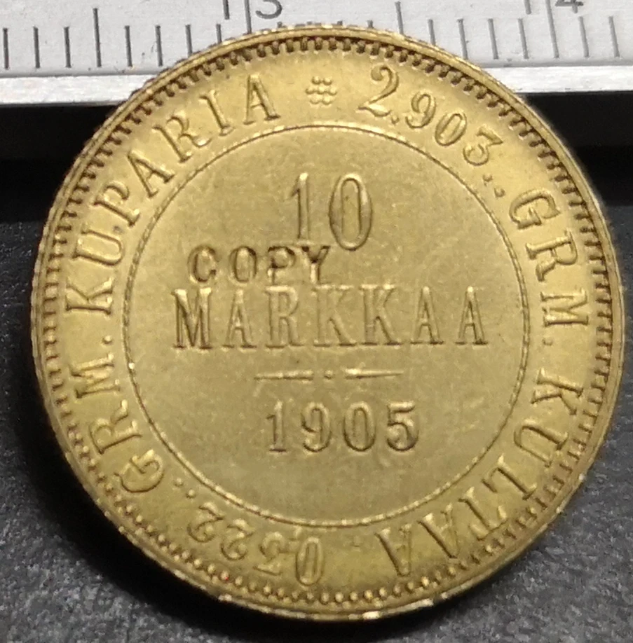 

1905 Finland 10 Markkaa-Aleksandr II / Nikolai II Gold Copy Rare coin