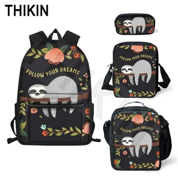 

ThiKin Cute Lazy Sloths Print School Bag 3Pcs/Set for Girls Backpack Cartoon Pattern Kids Daily Book Bags Child Escolar Mochila