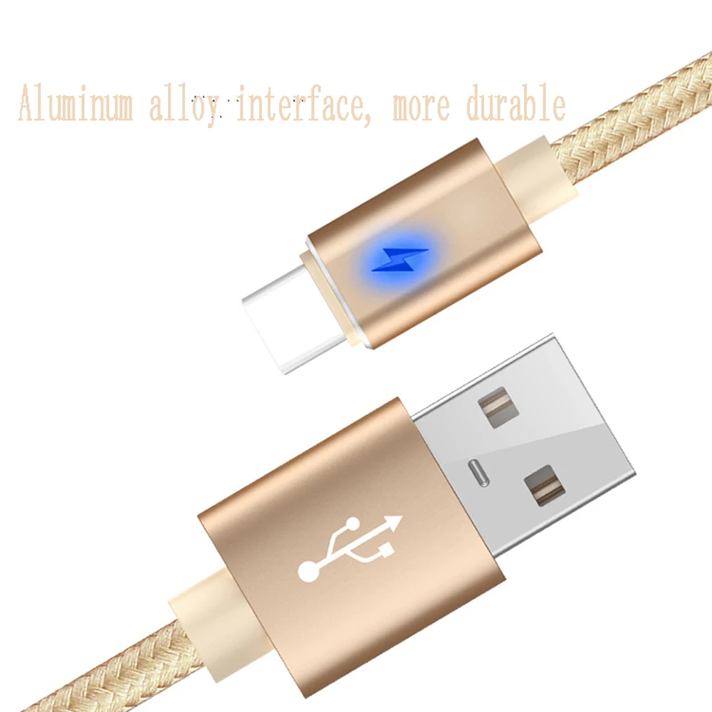 

Fast Charging Date Cable Mobile Phone Charger Cable Nylon weave LED Indicator Light for Type-C phone tablet 2A 1M 3M
