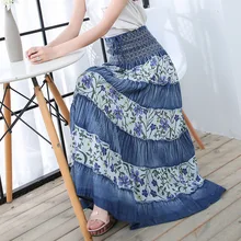 21 принтом, новые модели, женская, в национальном стиле, юбки, юбка для девочек длинные Летняя Мозаика из хлопка и льна Модные Изящные носить на обе