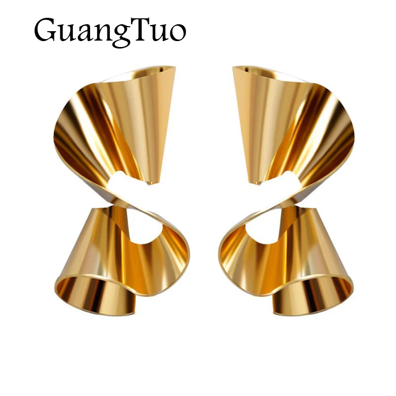 

EK2204 European Exaggerated Asymmetry Irregular Big Spiral Folded Wave Metal Drop Earring For Women Statement Gold Color Earring