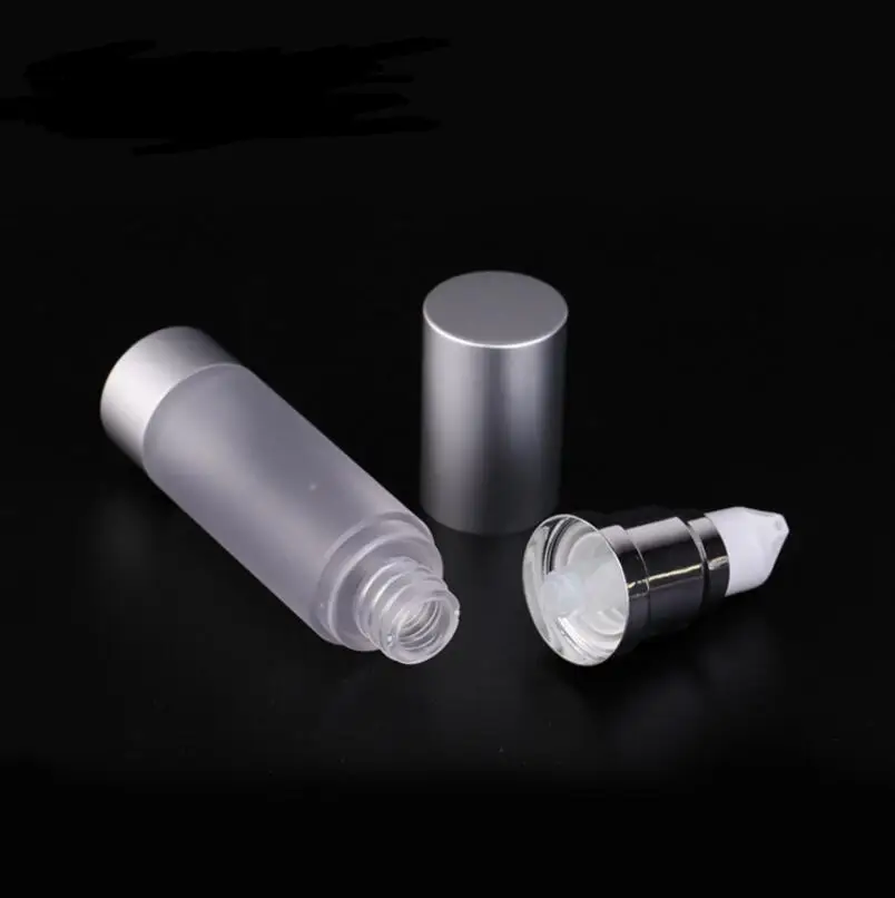 새로운 브랜드 100 개/몫 30ml 투명 젖빛 리필 에어리스 로션 펌프 병 실버 펌프 알루미늄 캡