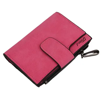 

Solid color short Women's retro Pu leather square matte short zipper multi-card multi-layer photo wallet Y402